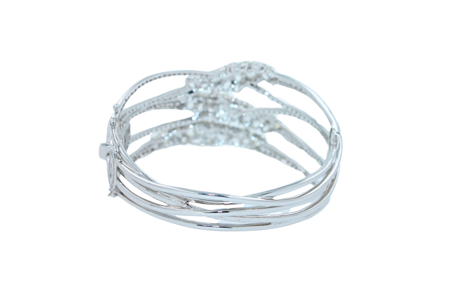 Fancy Shape Rose Cut Diamond Unique Statement Lux 18K White Gold Bangle Bracelet