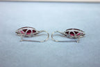 Fancy Pear Tear Drop Pink Red Rubellite Diamond Pave 18K White Gold Earrings