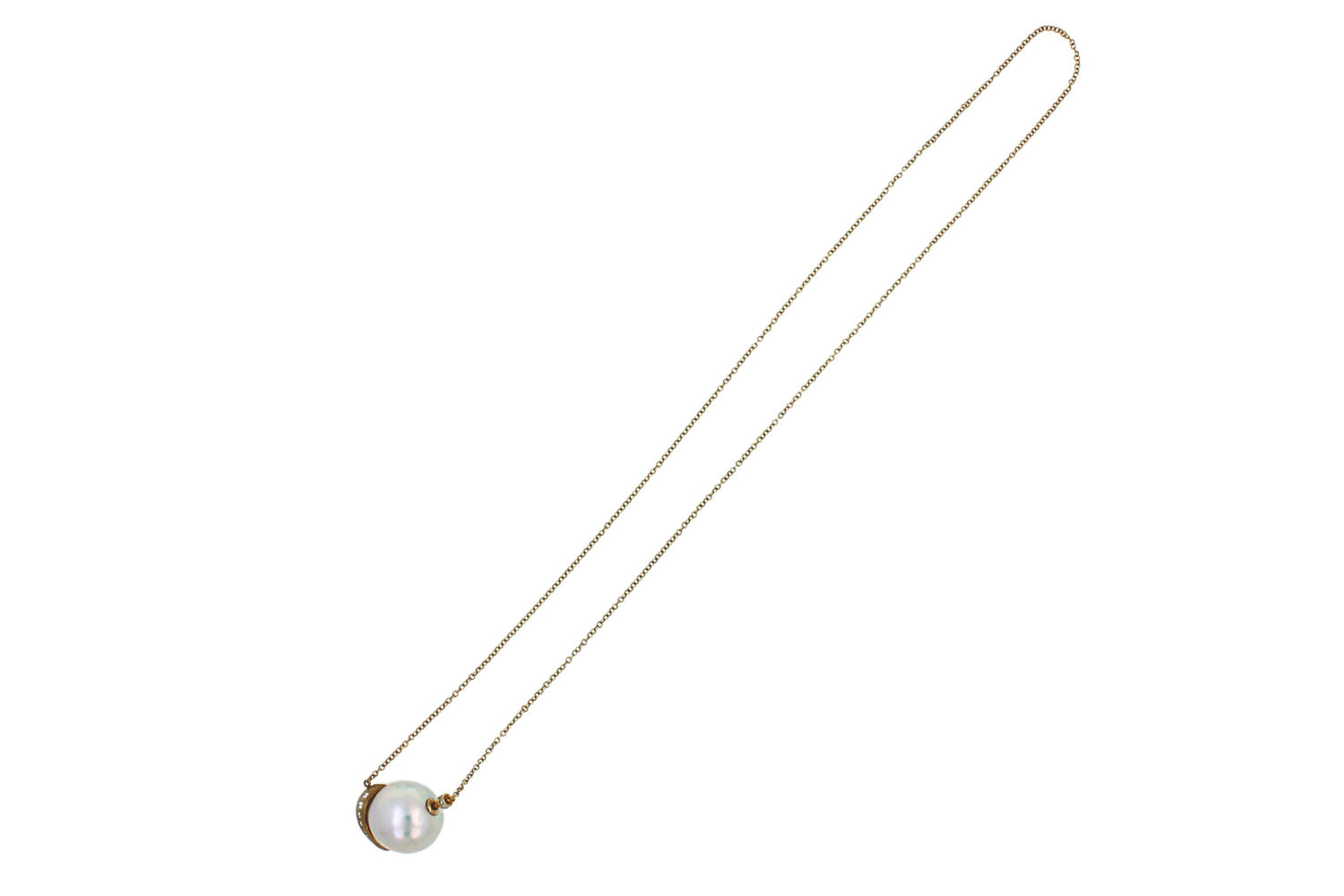 White South Sea Pearl Diamond 18K Gold Satin Brushed Gold Pendant Necklace