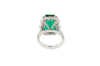 Green Emerald Octagon Cut Rectangle Diamond Halo Baguette 18K White Gold Ring