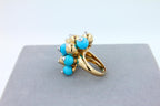 Blue Turquoise Diamonds Golden Spheres Balls Christmas Bells Motif 18K Gold Ring