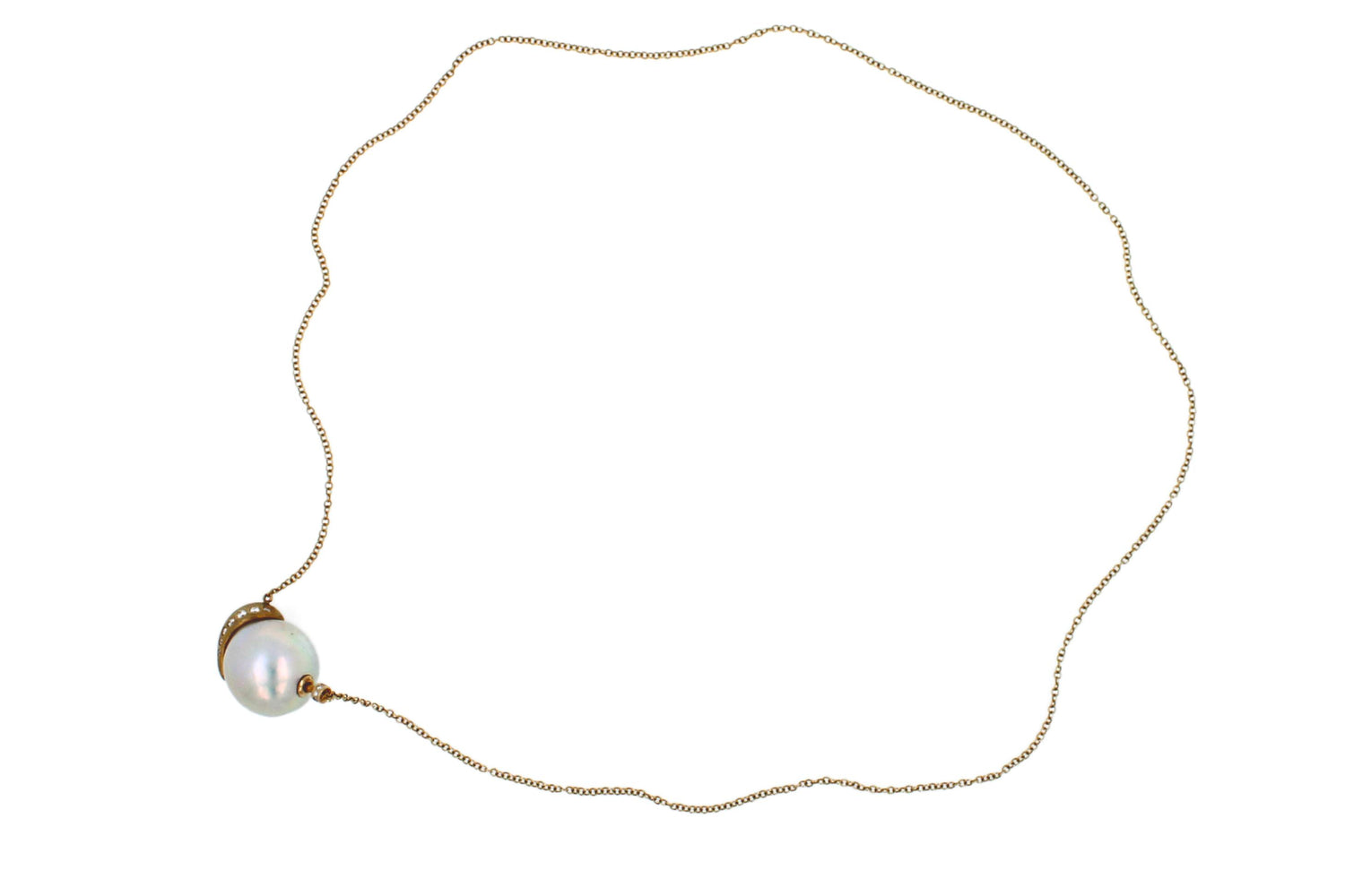 White South Sea Pearl Diamond 18K Gold Satin Brushed Gold Pendant Necklace