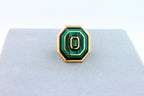 Green Tourmaline Malachite Green Black Enamel 18K Yellow Gold Enamel Unique Ring