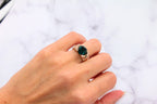 Cushion Dark Blue Indicolite Tourmaline Diamond Spiral Pave 18K Rose Gold Ring