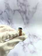 Cushion Dark Blue Indicolite Tourmaline Diamond Spiral Pave 18K Rose Gold Ring