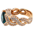 Cushion Dark Blue Indicolite Tourmaline Diamond Spiral Pave 18K Rose Gold Ring