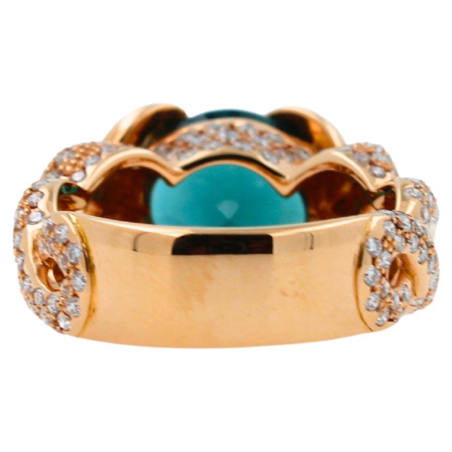 Cushion Dark Blue Indicolite Tourmaline Diamond Spiral Pave 18K Rose Gold Ring