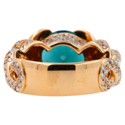 Cushion Dark Blue Indicolite Tourmaline Diamond Spiral Pave 18K Rose Gold Ring