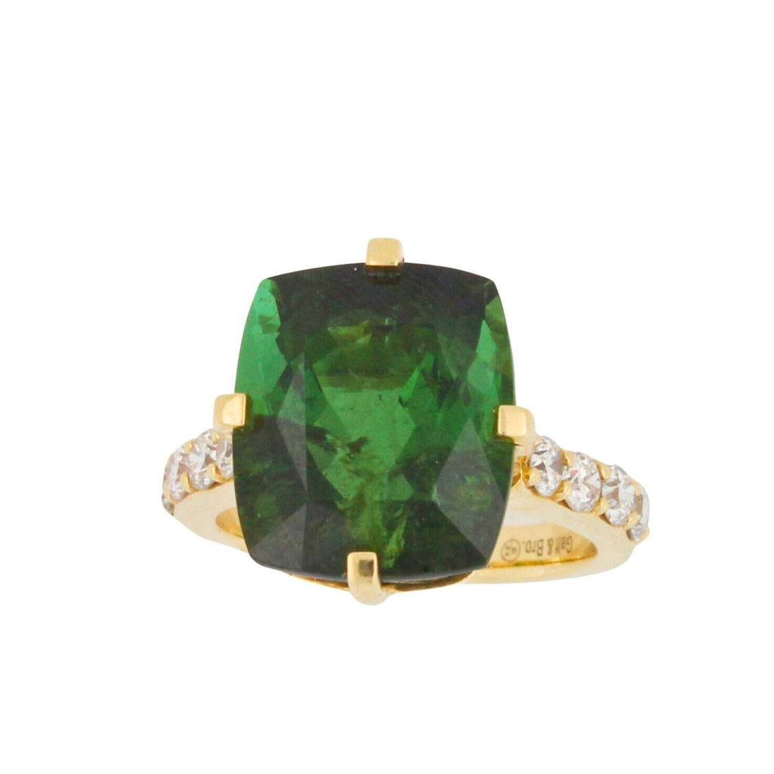 Cushion Large Green Tourmaline Diamond Cocktail Compass Statement 18 Karat Yello