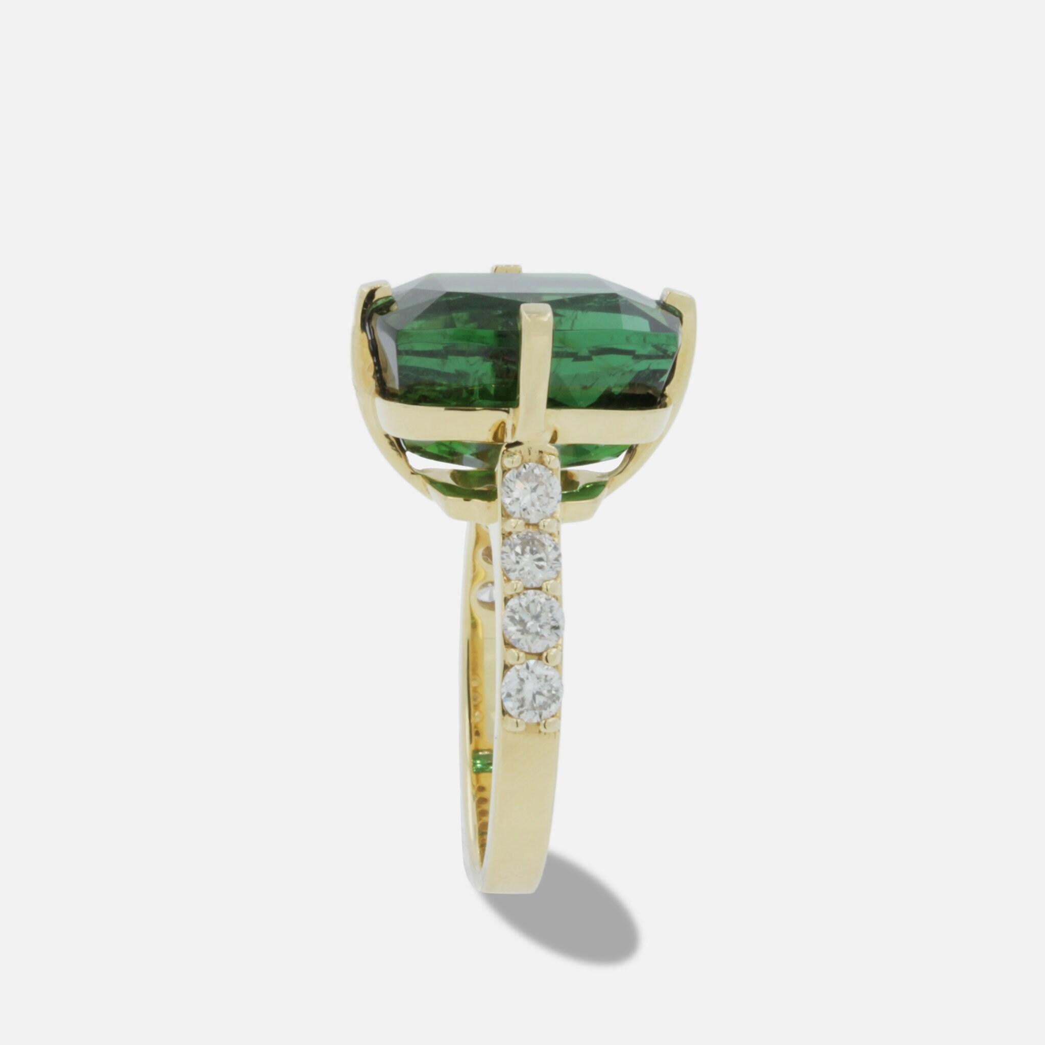 Cushion Large Green Tourmaline Diamond Cocktail Compass Statement 18 Karat Yello