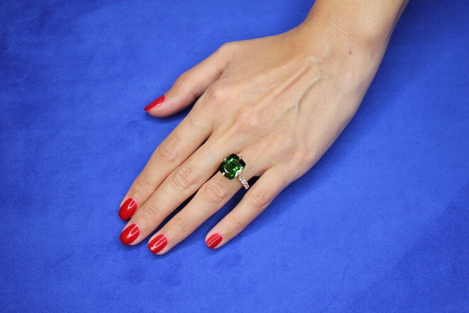 Cushion Large Green Tourmaline Diamond Cocktail Compass Statement 18 Karat Yello