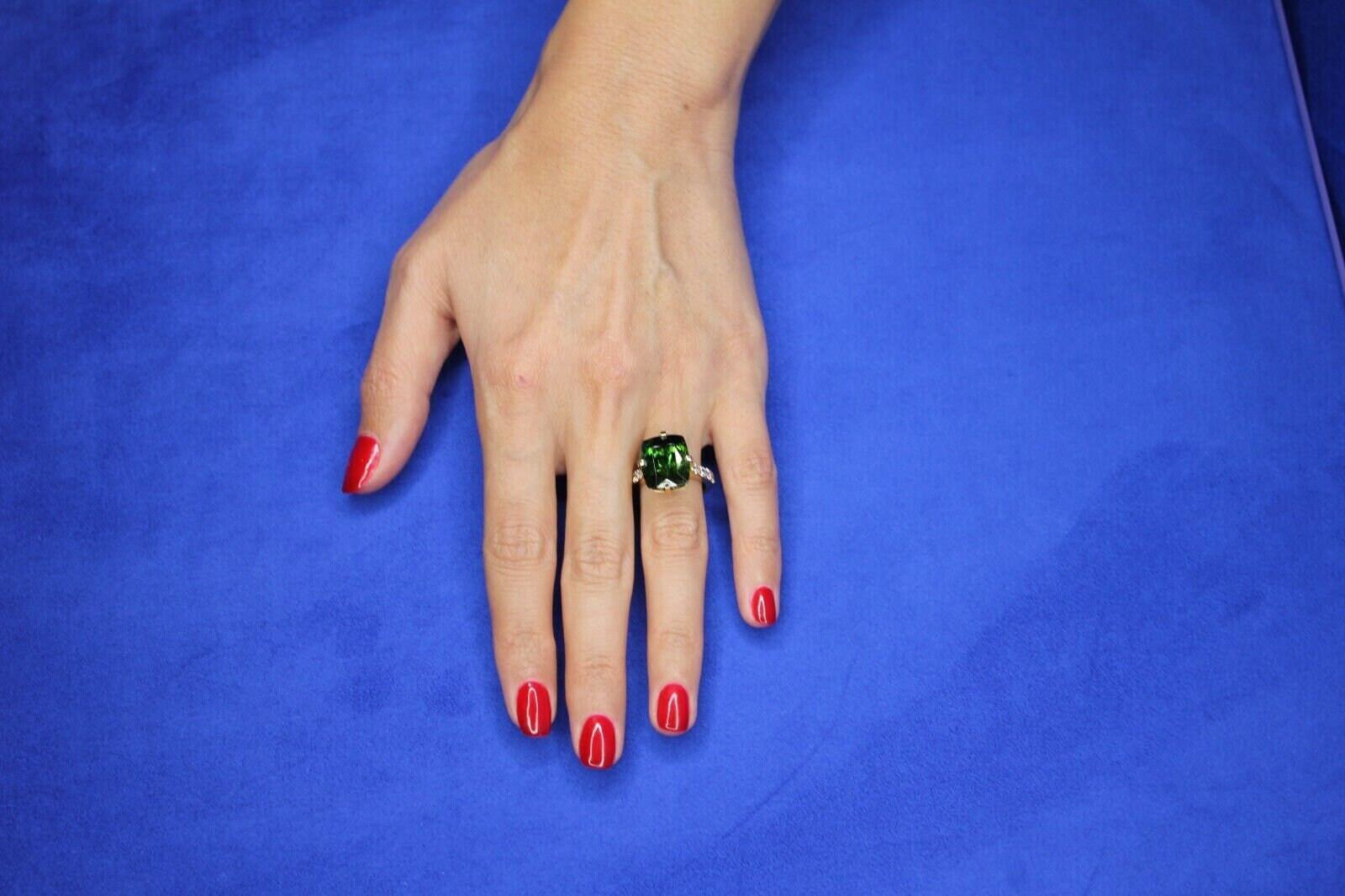 Cushion Large Green Tourmaline Diamond Cocktail Compass Statement 18 Karat Yello