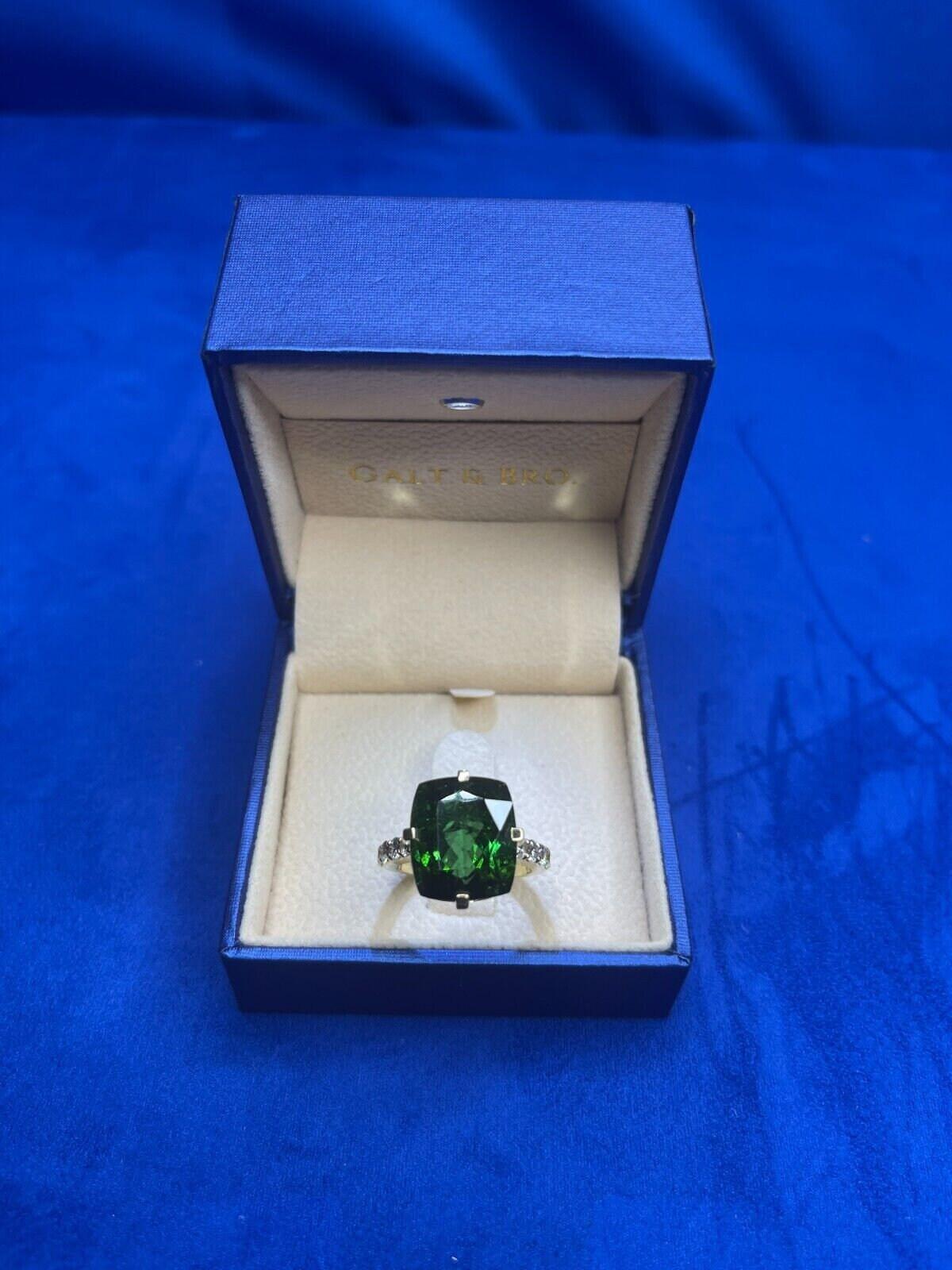 Cushion Large Green Tourmaline Diamond Cocktail Compass Statement 18 Karat Yello