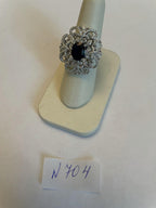Oval Shape Blue Sapphire Diamonds Halo Pave Set White Gold Statement Motif Ring