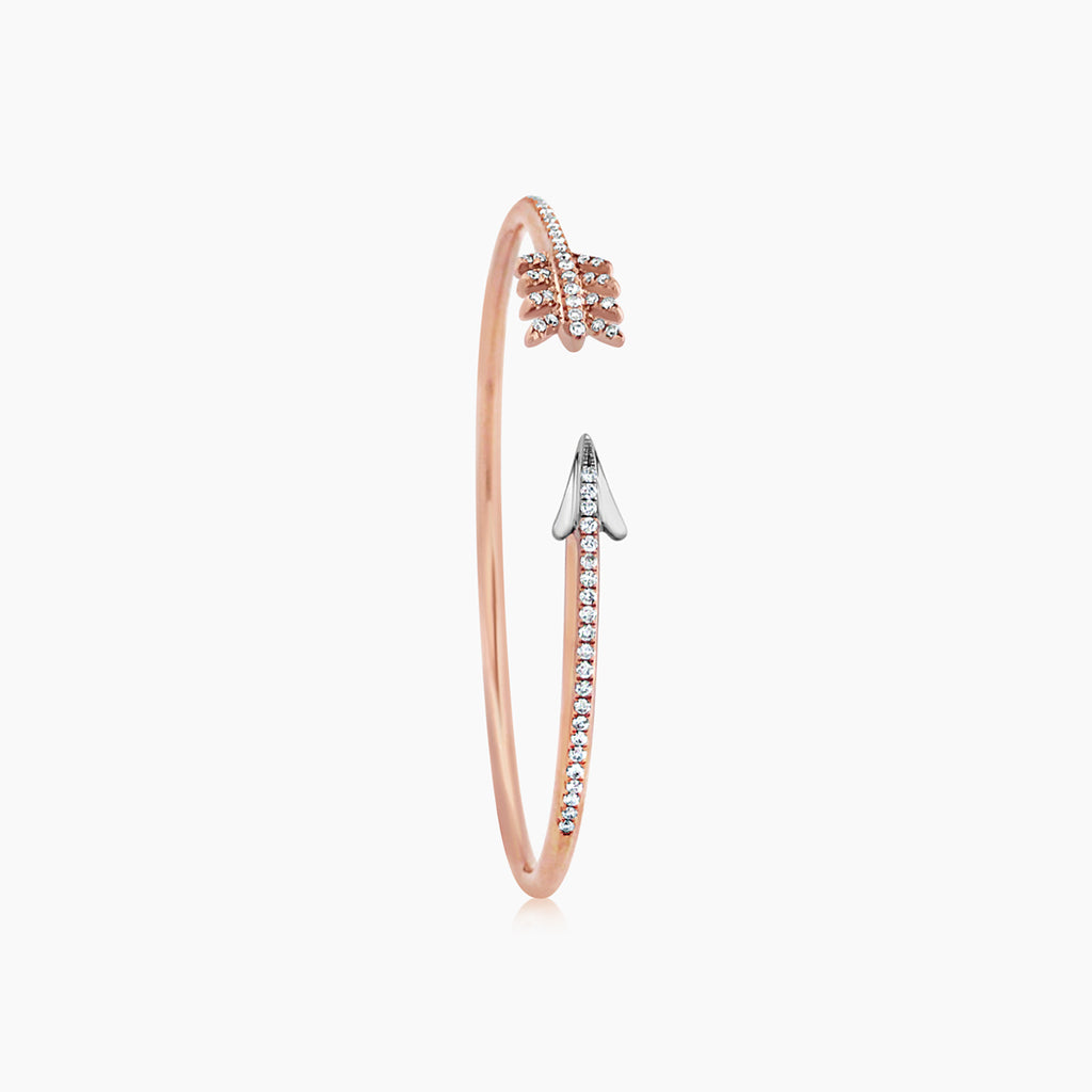 Arrow Symbol White Diamond 18K Rose & White Gold Bangle Bracelet