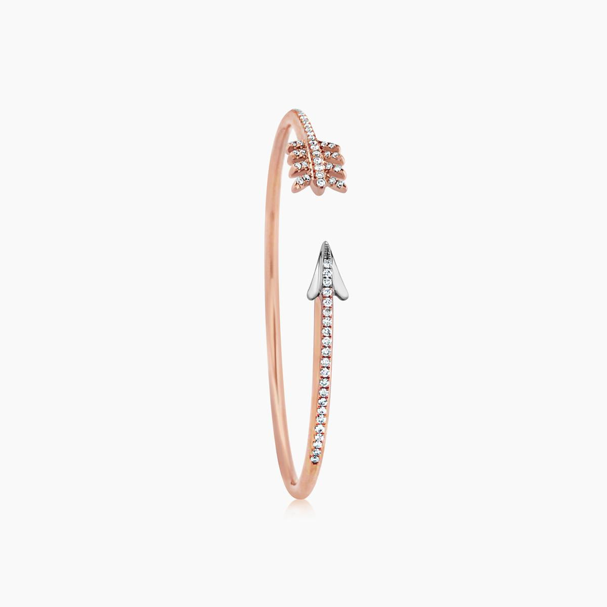 arrow symbol white diamond 18k rose & white gold bangle bracelet