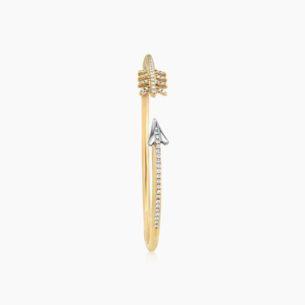 Arrow Symbol White Diamond 18K Yellow & White Gold Bangle Bracelet