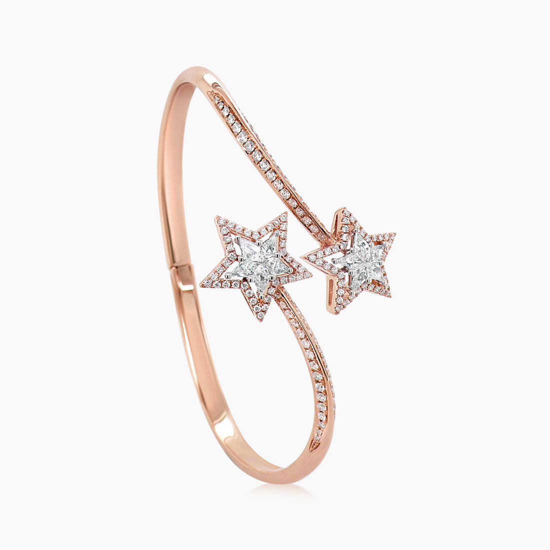 Double Stars Zodiac Celestial White Diamond Rose Gold Star Shape Bangle Bracelet