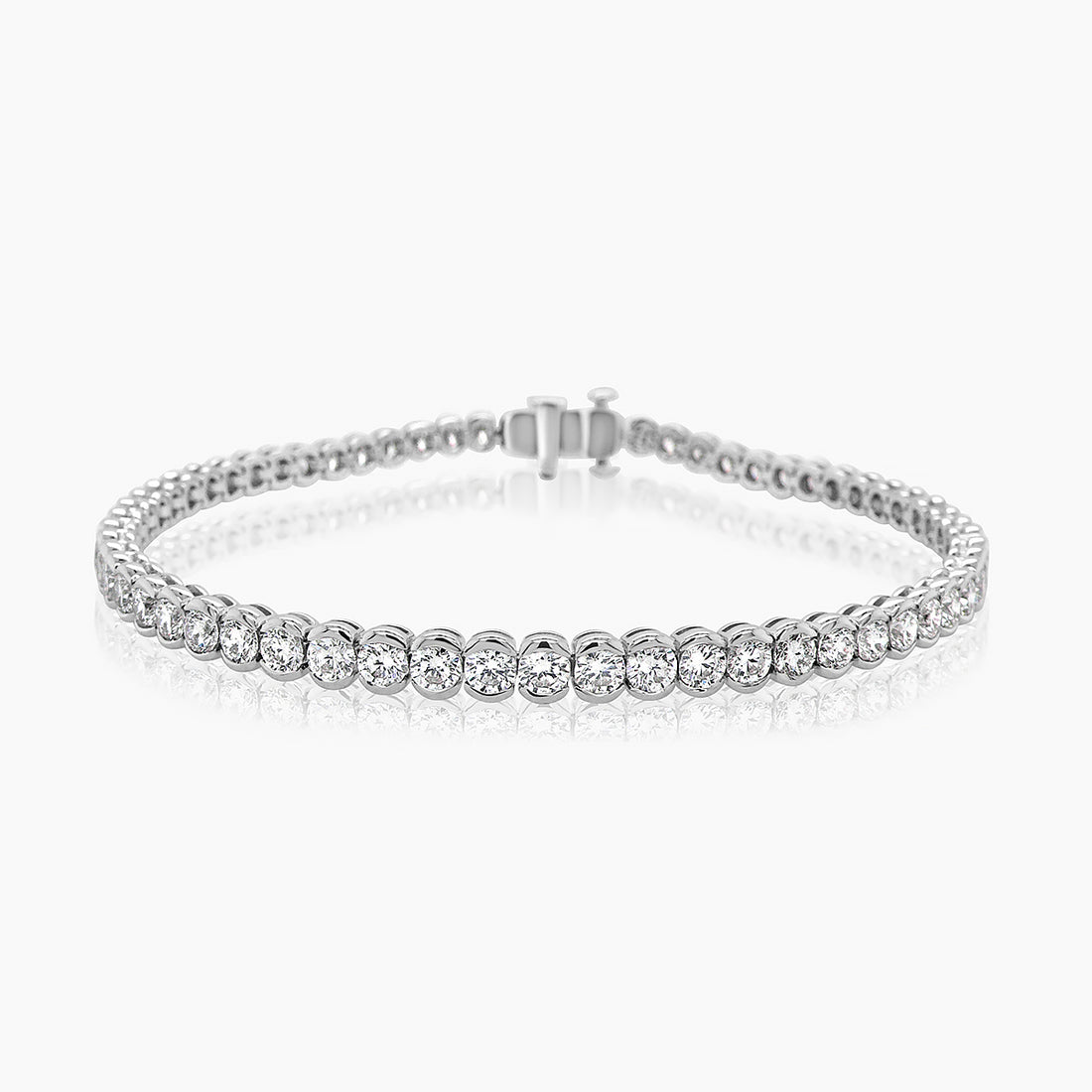 6 Carat Half Bezel Round Shape White Diamond 18K White Gold Tennis Line Bracelet