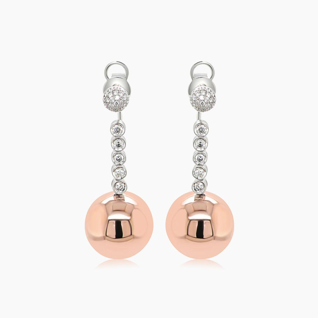 Golden Globe White Diamond 18K Rose Gold Ball Dangle Earrings