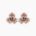 White Diamond Lilly Flower 18K White & Rose Gold Brushed Finish Earrings