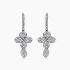 White Diamond 18K White Gold Cross Petals Nature Drop Earrings