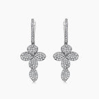White Diamond 18K White Gold Cross Petals Nature Drop Earrings