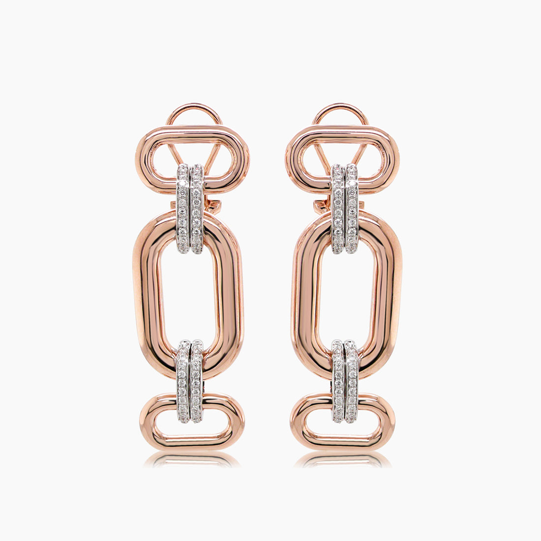 White Diamond 18K Rose & White Gold Chunky Links Drop Style Earrings