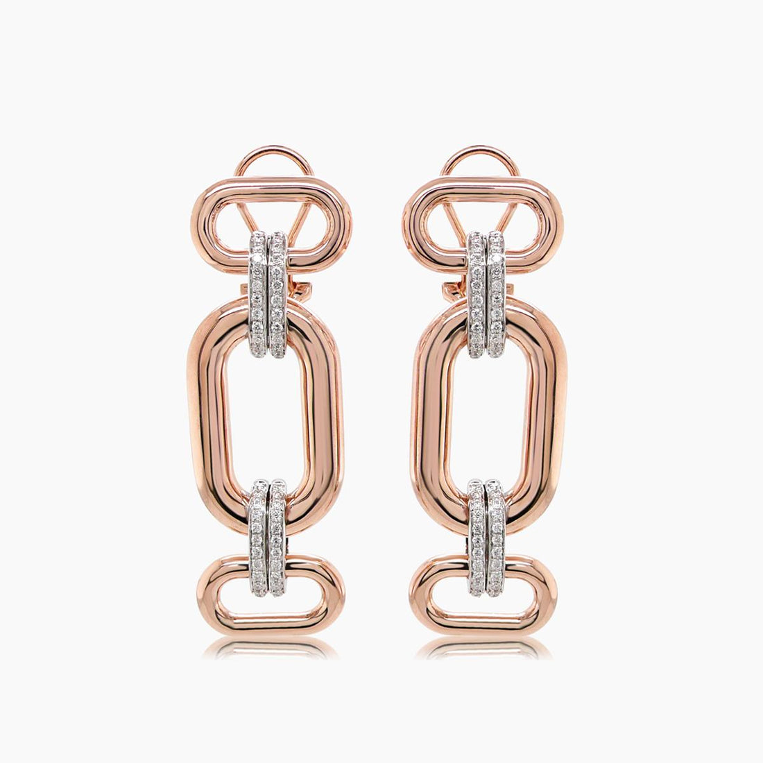 White Diamond 18K Rose &amp; White Gold Chunky Links Drop Style Earrings