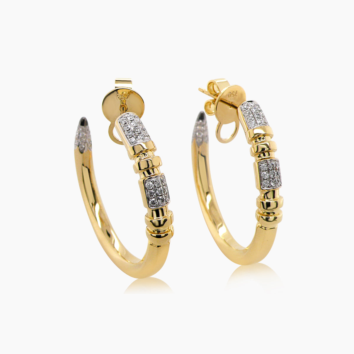 Pencil Object White Diamond 18K Yellow Gold Classic Hoop Earrings