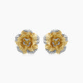 White Diamond Lilly Flower 18K White & Yellow Gold Brushed Finish Earrings