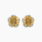 White Diamond Lilly Flower 18K White & Yellow Gold Brushed Finish Earrings