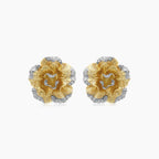 White Diamond Lilly Flower 18K White & Yellow Gold Brushed Finish Earrings