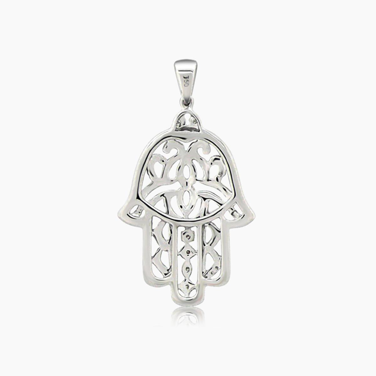hamsa hand white diamond 18k white gold pendant necklace