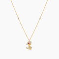 Duck Goose Bird White Diamond Ruby 18K Yellow Gold Animal Pendant Necklace