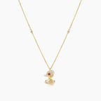 Duck Goose Bird White Diamond Ruby 18K Yellow Gold Animal Pendant Necklace