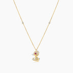 Duck Goose Bird White Diamond Ruby 18K Yellow Gold Animal Pendant Necklace