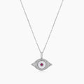 Evil Eye Ruby & White Diamond & White Pearl 18K White Gold Pendant Necklace