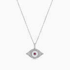Evil Eye Ruby & White Diamond & White Pearl 18K White Gold Pendant Necklace