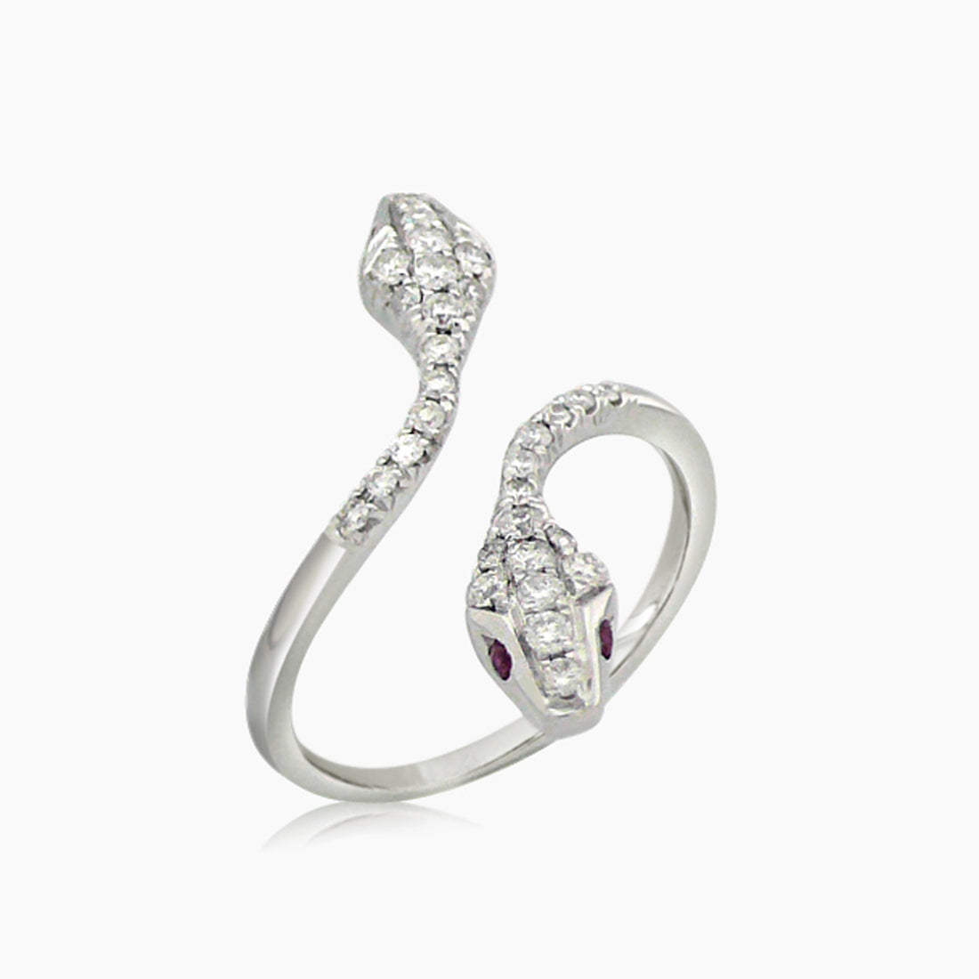 White Diamond Ruby 18K White Gold Snake Ring