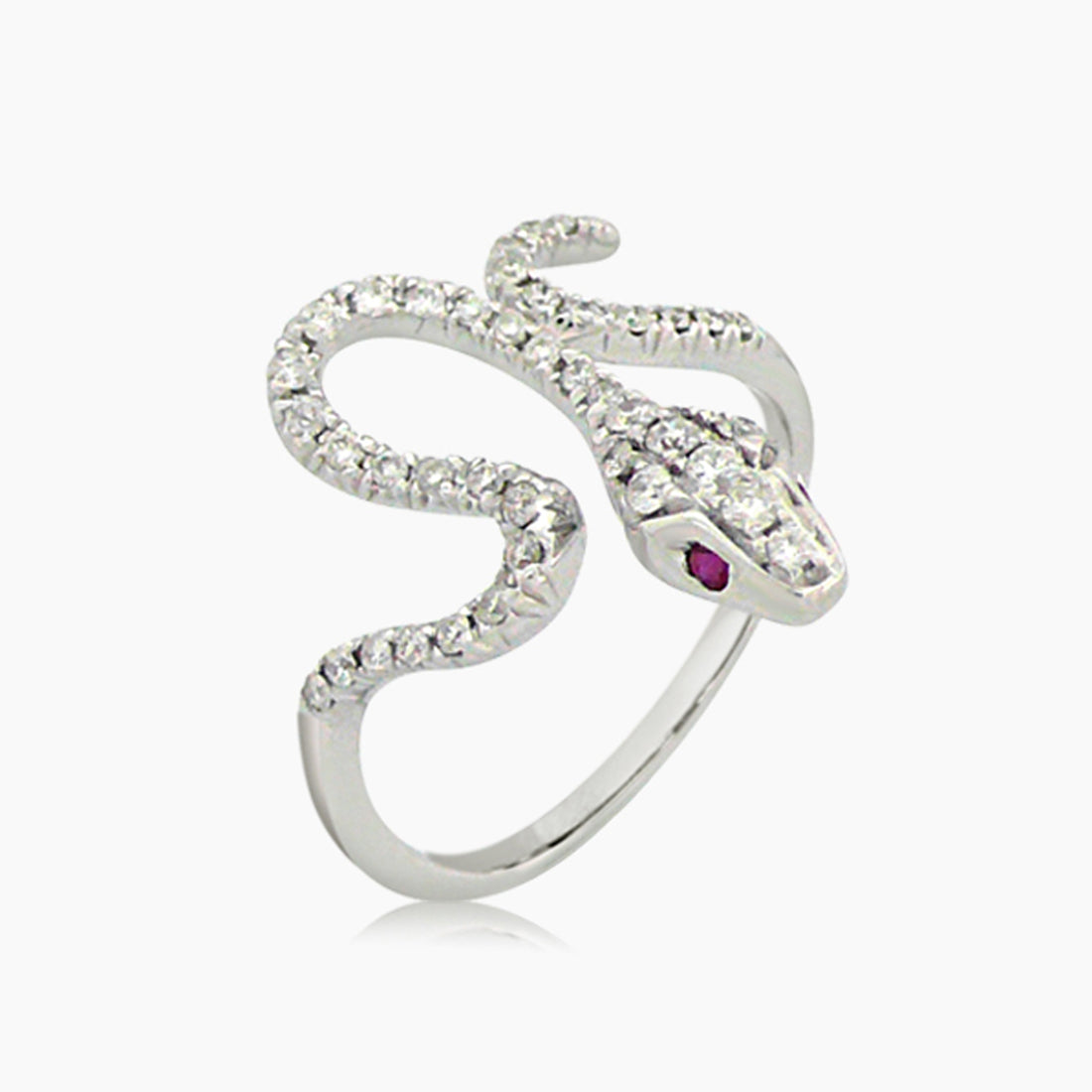 White Diamond Ruby 18K White Gold Snake Ring