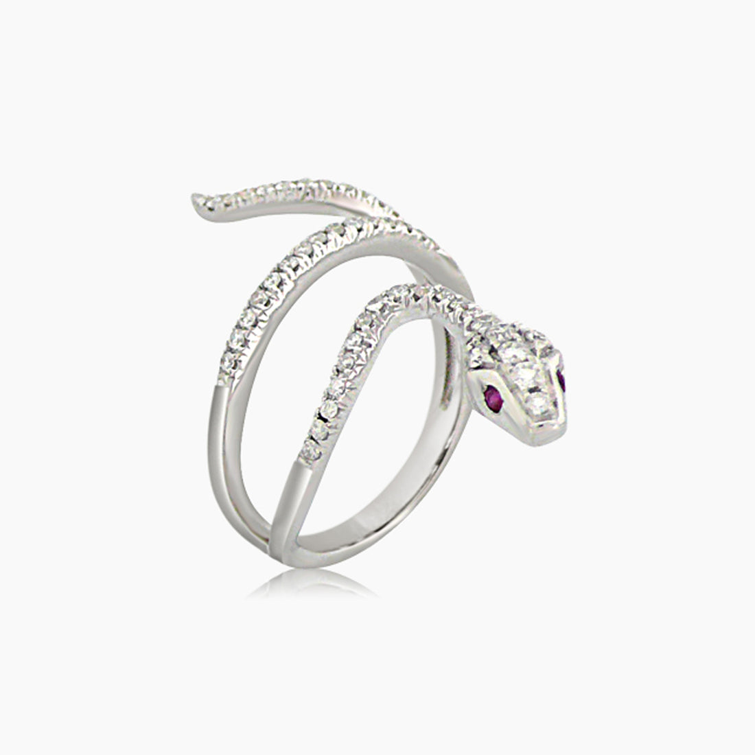 White Diamond Ruby 18K White Gold Snake Ring