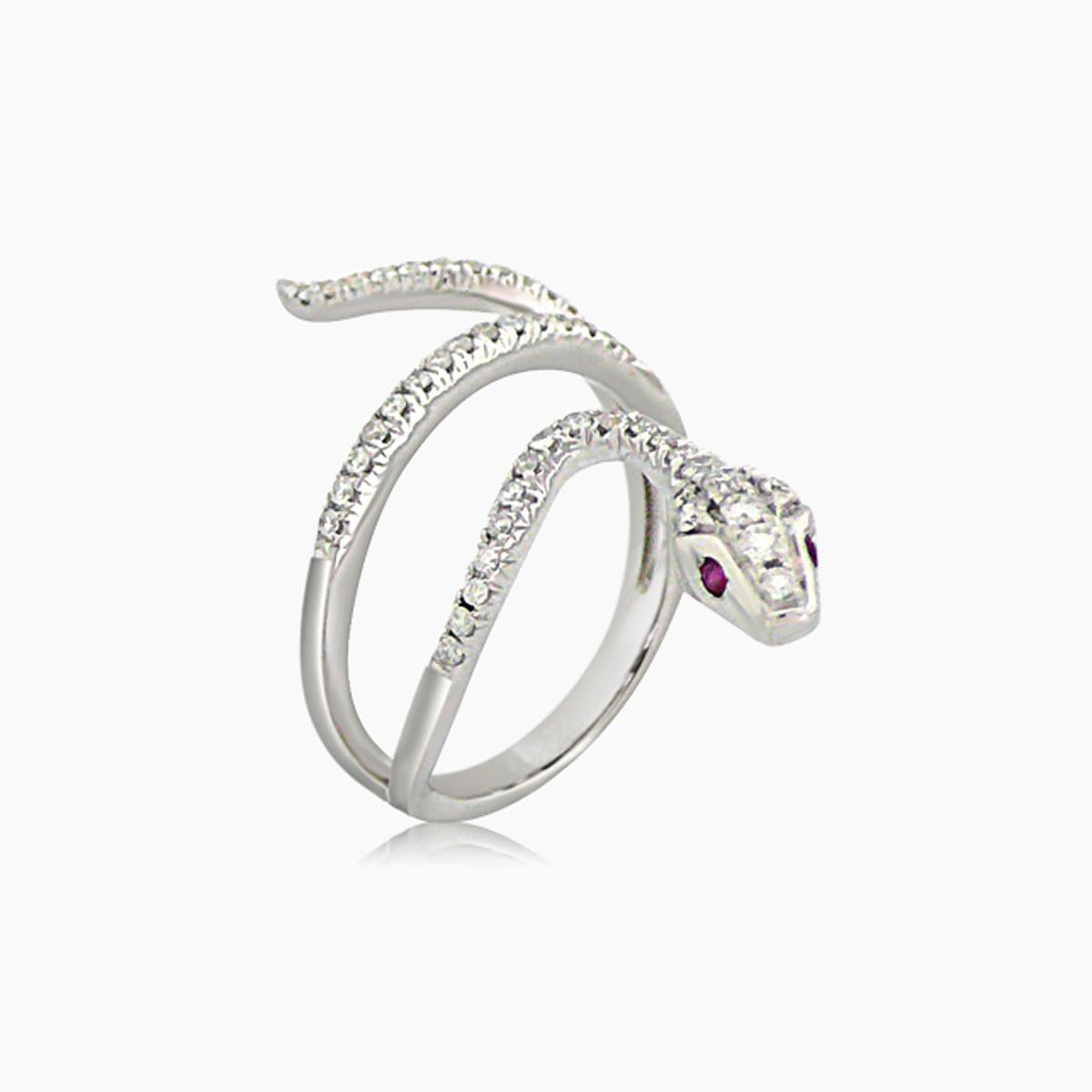 white diamond ruby 18k white gold snake ring