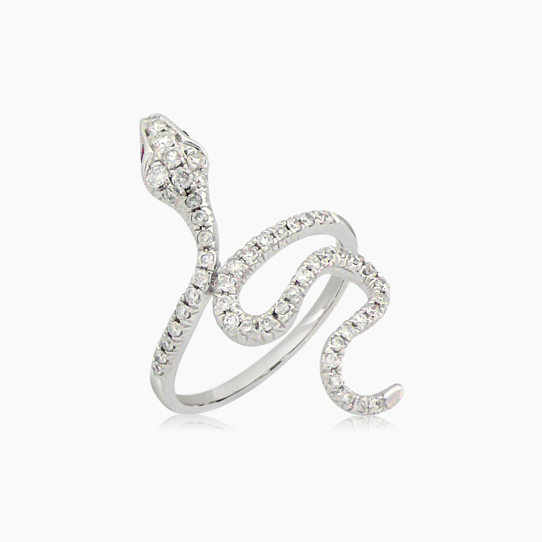 Snake Diamond Pave & Ruby 18K White Gold Ring
