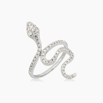 Snake Diamond Pave &amp; Ruby 18K White Gold Ring