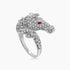 Horse Stallion Pony Diamond Pave & Ruby 18K White Gold Ring