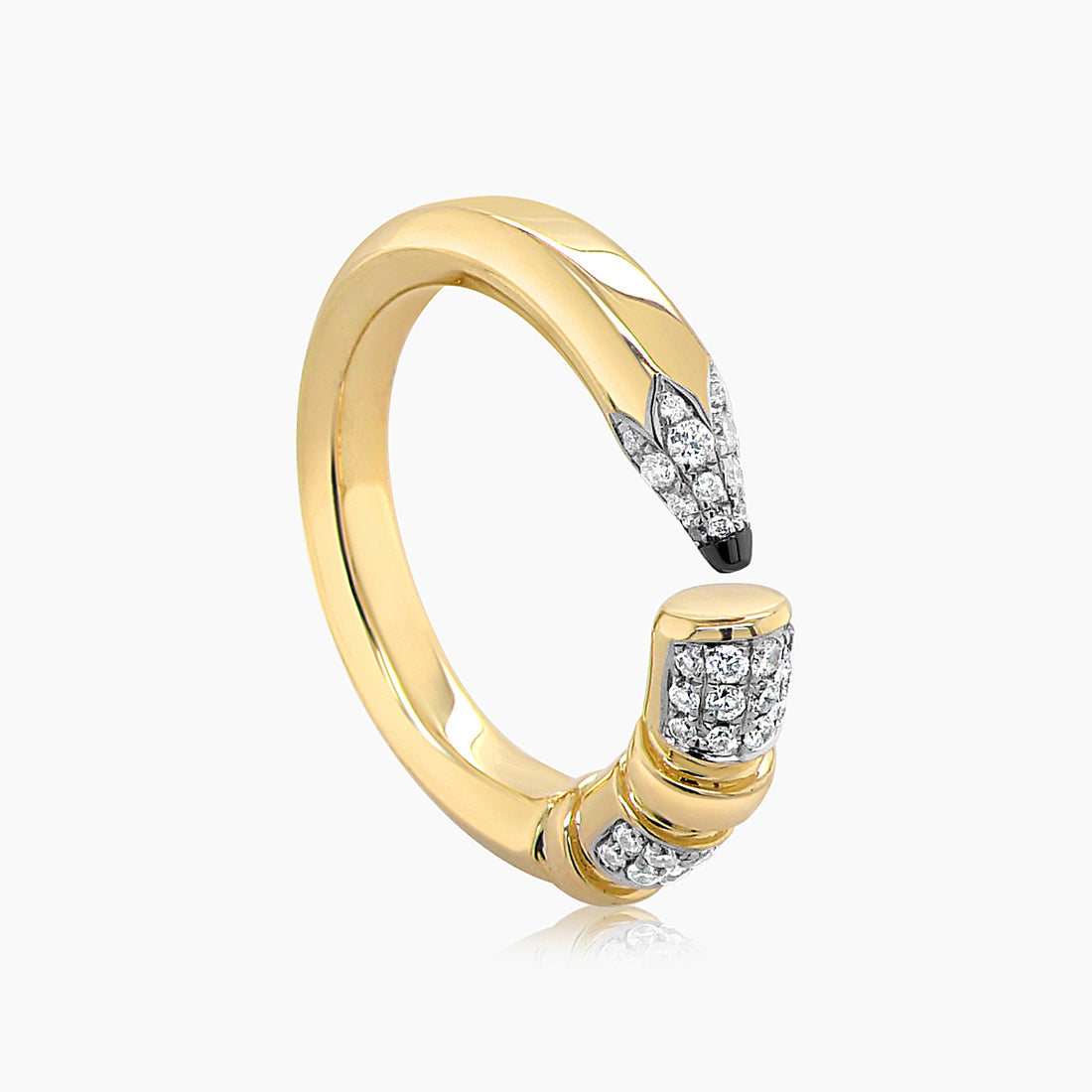 Pencil Object White Diamond Pave 18K Yellow Gold Bling Hug Ring