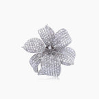 White Diamond Pave Set Lilly Flower Floral 18K White Gold Ring