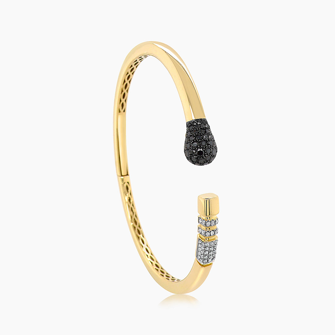 Match Pencil Object Black & White Diamond 18K Yellow Gold Bangle Bracelet