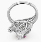 Dalmatian Puppy White & Black Diamonds 18K White Gold Dog Ring